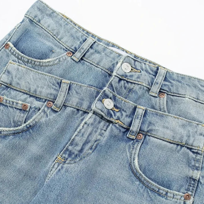 Blaue High-Waist-Jeans, Weit