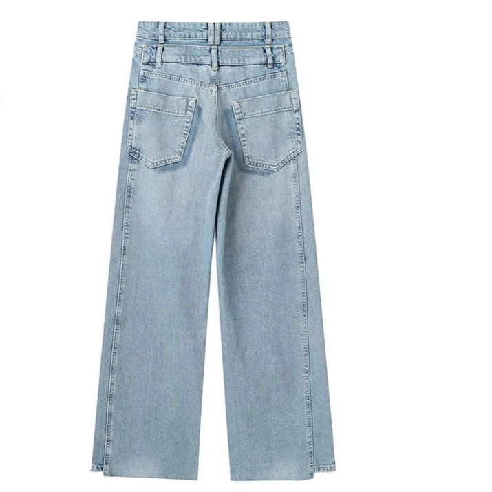 Blaue High-Waist-Jeans, Weit