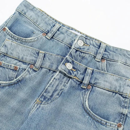 Blaue High-Waist-Jeans, Weit