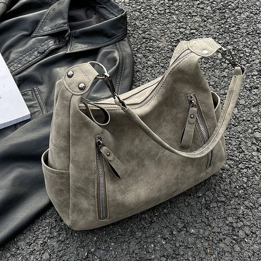 Matte Leder Damen Schultertasche Groß Winter